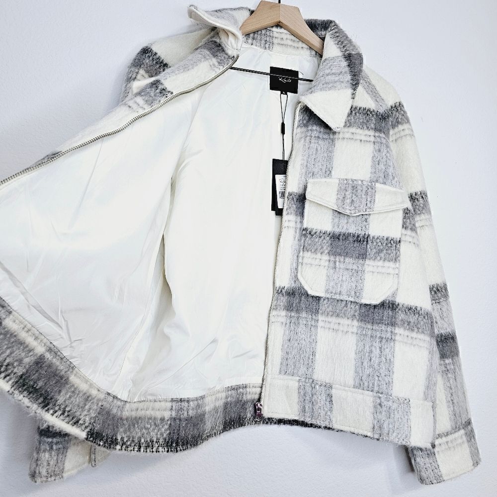 New! Rails Cheyenne Wool Snow Grey Check Plaid Zi… - image 9
